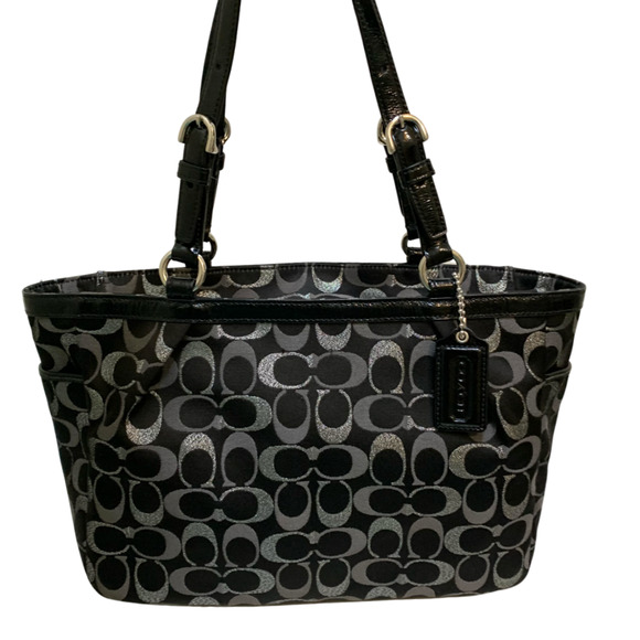 Coach Handbags - COACH Tricolor OPTIC Sateen Signature Pleated Gallery Tote Black/Silver F18106